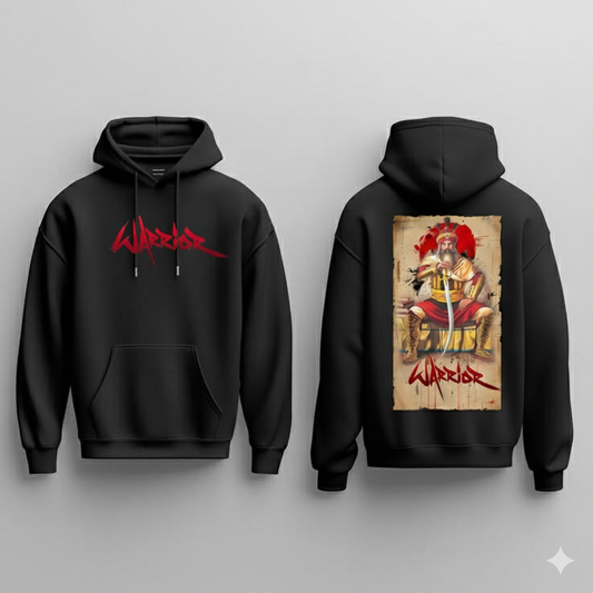 Majha Warrior Portrait Hoodie – Unisex Oversized Black Premium Cotton Sweatshirt