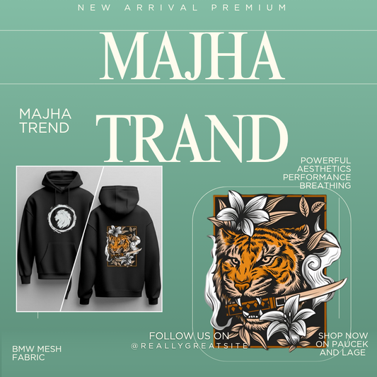 Mystic Lion Front + Floral Tiger Back Print Hoodie – Unisex Premium Streetwear (Black)