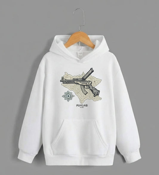 Punjab Heritage Hoodie – Vintage Rifle & Map Graphic Unisex Sweatshirt, Premium Winter Wear