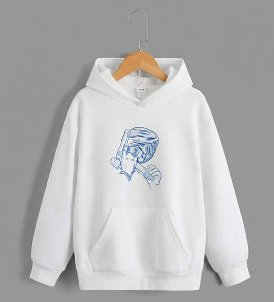 Blue Punjabi Warrior Sketch Unisex Hoodie – Minimal Cultural Graphic, Premium Cotton Sweatshirt
