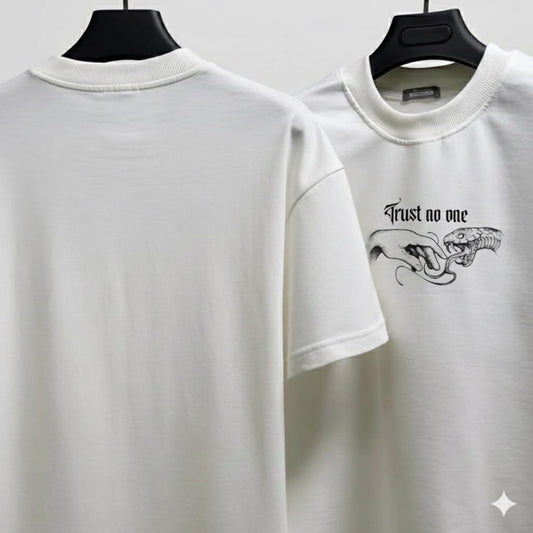 Trust No One Serpent Graphic T-Shirt – White Unisex Grunge Streetwear Tee