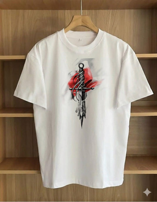 Majha Warrior Khanda Art T-Shirt – Unisex Heavy Cotton Tee (White)