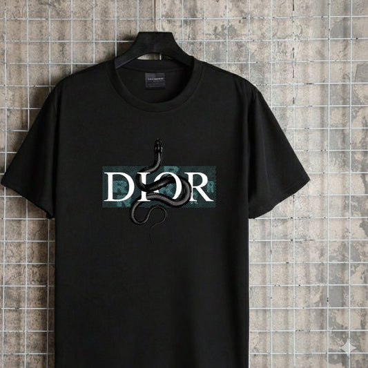 Snake Overlay Luxury-Style Logo Graphic T-Shirt – Unisex Black Tee