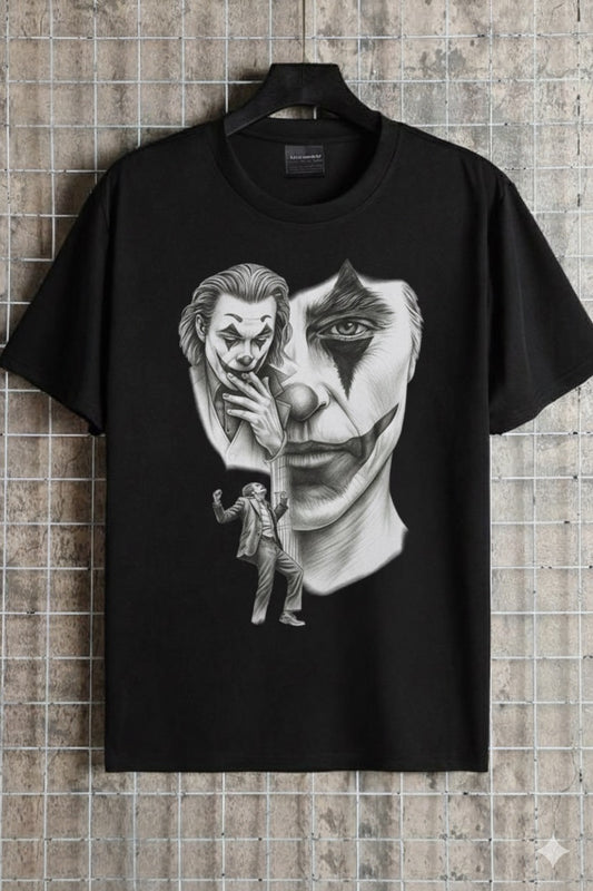 Abstract Drama Face Art – Grunge Streetwear Graphic T-Shirt (Unisex, Black, Oversized Fit)