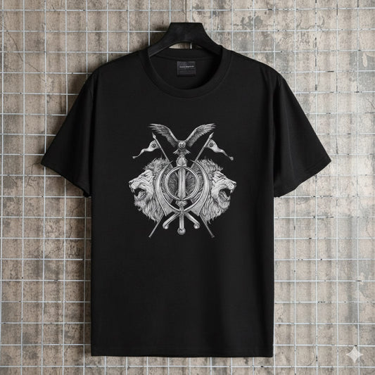 Khanda Lion Emblem – Punjabi Warrior Streetwear T-Shirt (Unisex, Black)