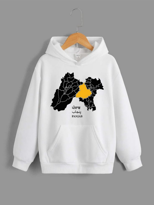 Punjab Map Graphic Unisex Hoodie – Minimal Black & Yellow Design, Premium Cotton Sweatshirt