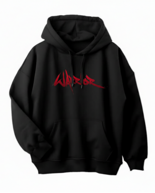Warrior Bold Red Brush-Letter Hoodie – Unisex Heavyweight Cotton Sweatshirt, Streetwear Pullover