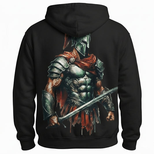 Warrior Bold Red Brush-Letter Hoodie – Unisex Heavyweight Cotton Sweatshirt, Streetwear Pullover